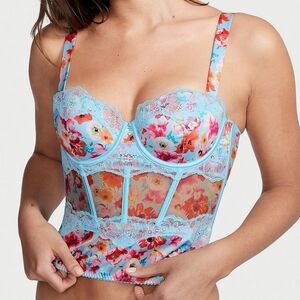 Floral Lace Bustier - Blue and Pink